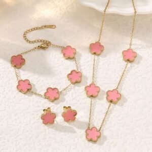Lucky Five-Leaf Petal Bracelet Stud Accessory set
