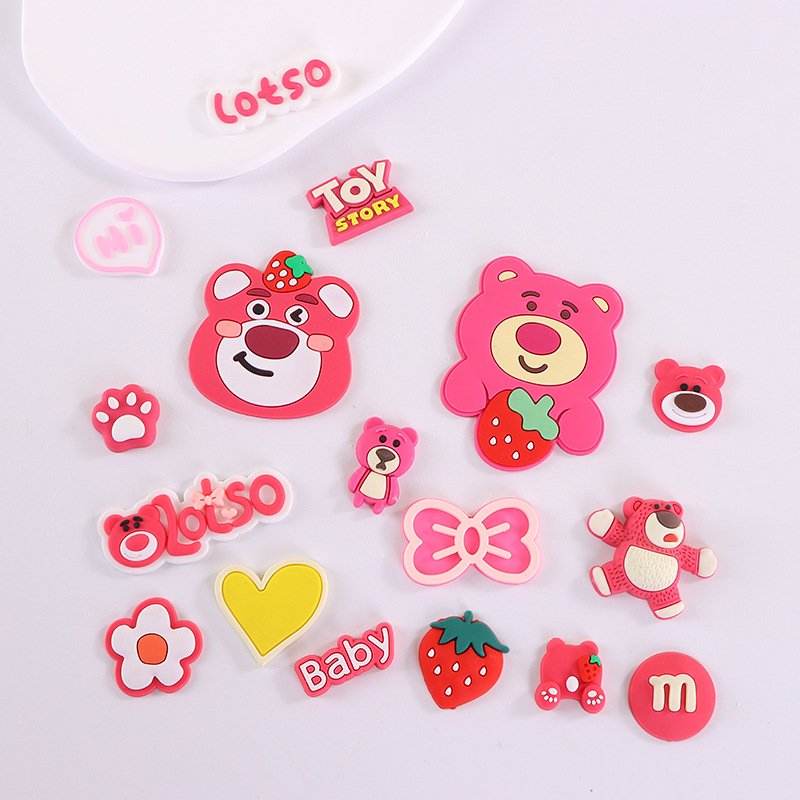 Cartoon strawberry bear patch diy soft rubber accessory phone case Charm - Image 3