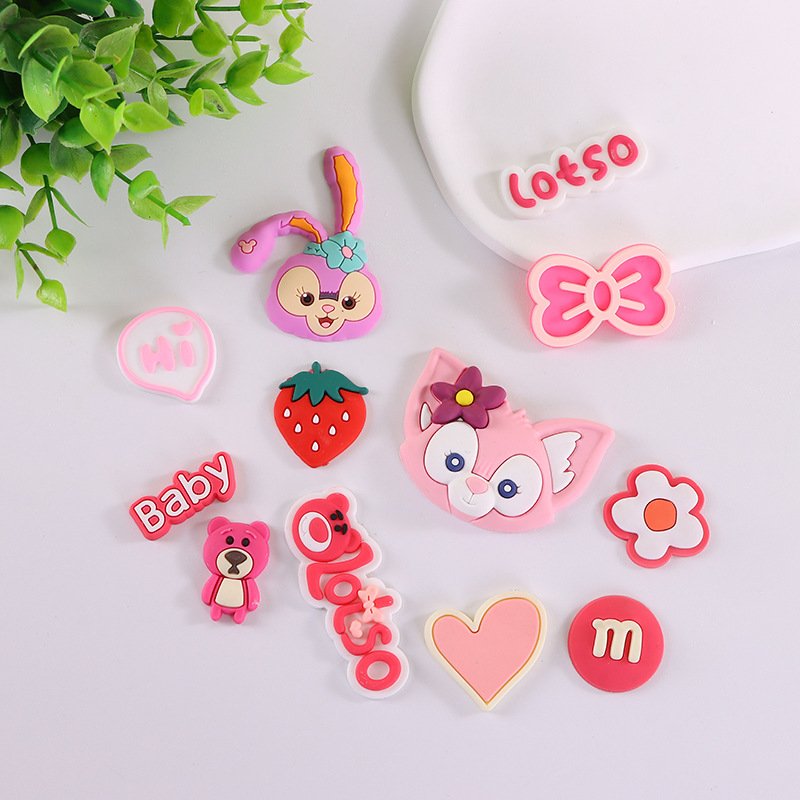 Cartoon strawberry bear patch diy soft rubber accessory phone case Charm - Image 2
