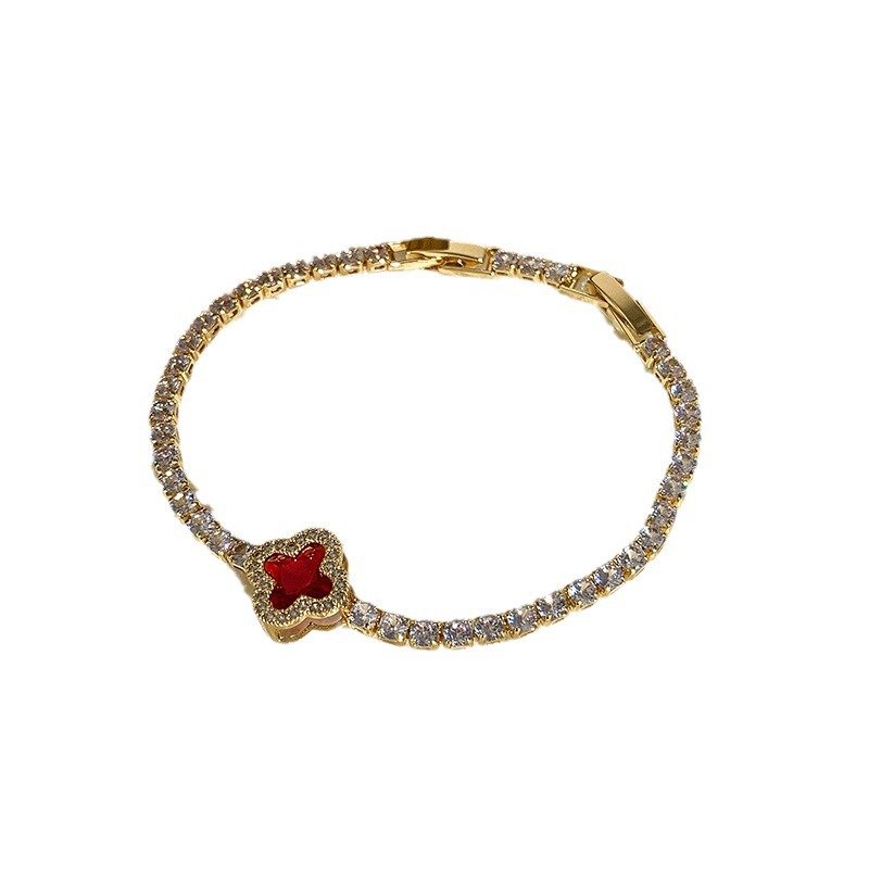 Electroplated four-leaf clover full diamond flower bracelet - Image 3