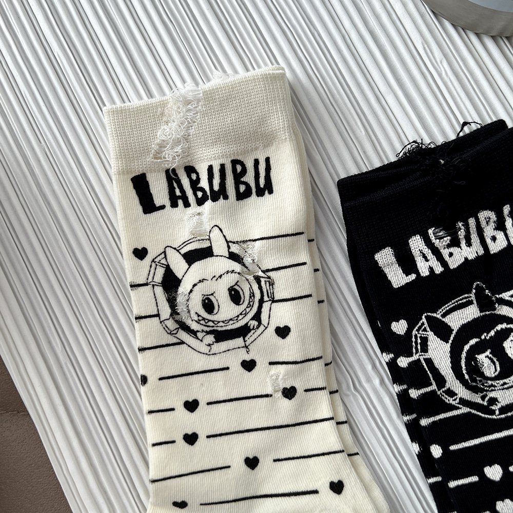 labubu perforated mid-calf cotton socks - Image 4