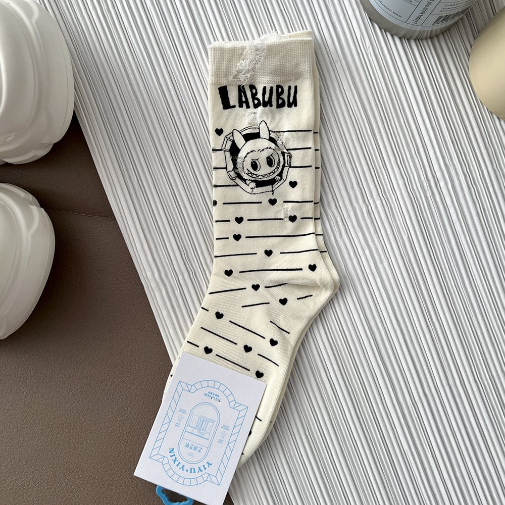labubu perforated mid-calf cotton socks - Image 3