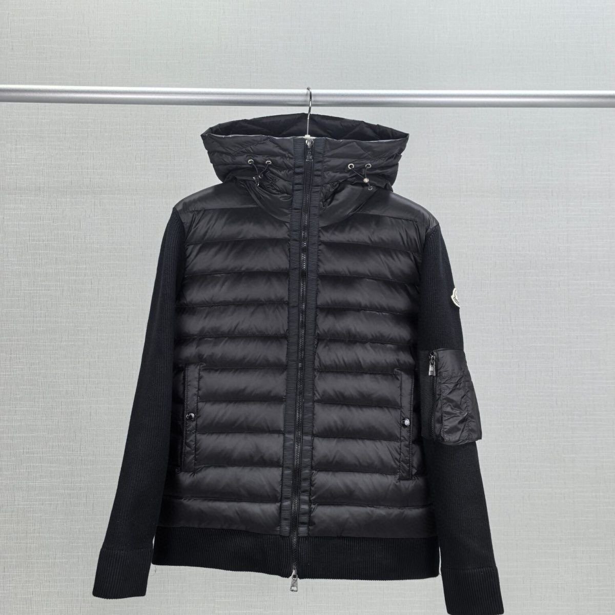 Men's hooded knitted down jacket