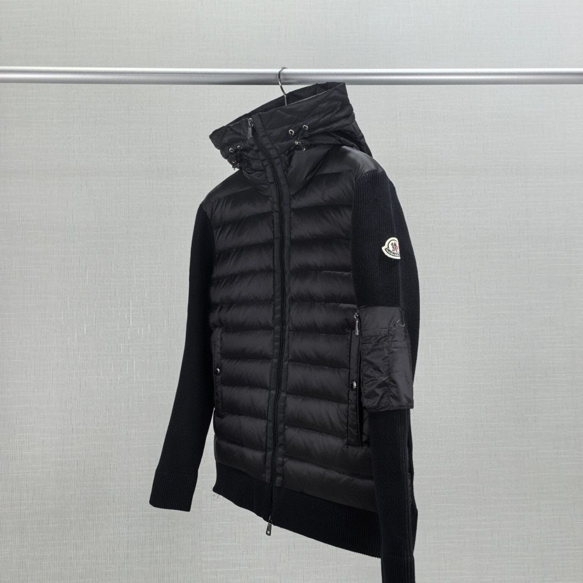 Men's hooded knitted down jacket
